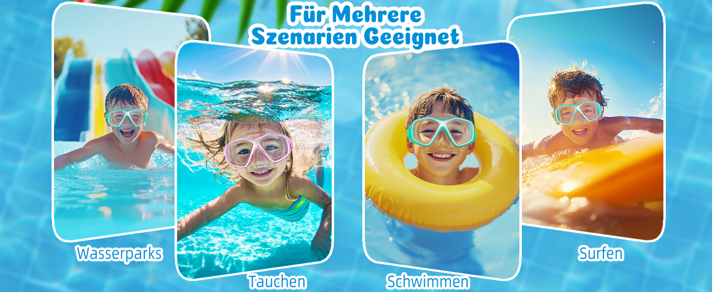 Дитяча маска для снорклінгу COOLOO з тканиною, дитячі окуляри для плавання з насадкою на ніс для хлопчиків і дівчаток-підлітків, 【Патентовано】Маска для снорклінгу 180° Панорама HD, проти запотівання, проти протікання для дітей 4-16 років (4 моделі 2/ Зелений/ Силіконовий ремінець)