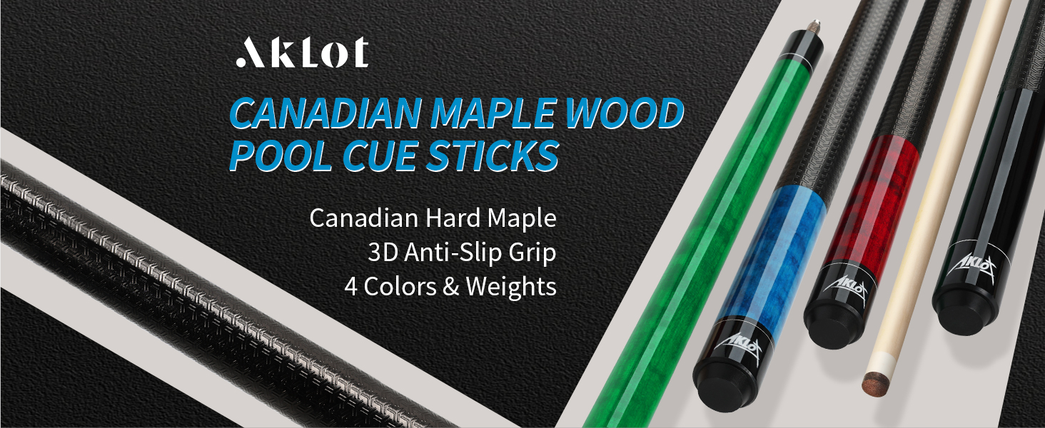 AKLOT Більярдний кий 58' (18oz-21oz) - канадський клен, шкіряна насадка 13mm, 3D ручка, прецизійне з'єднання, для гравців (блакитний, 600g)