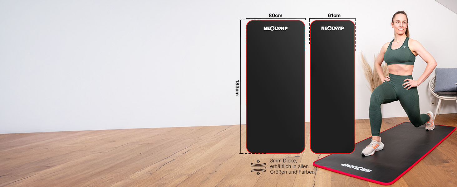 Фітнес-мат Neolymp Extra товстий (80 см, сірий) з ременем для перенесення та E-book - килимок для йоги, гімнастики, пілатесу для дому та спорту