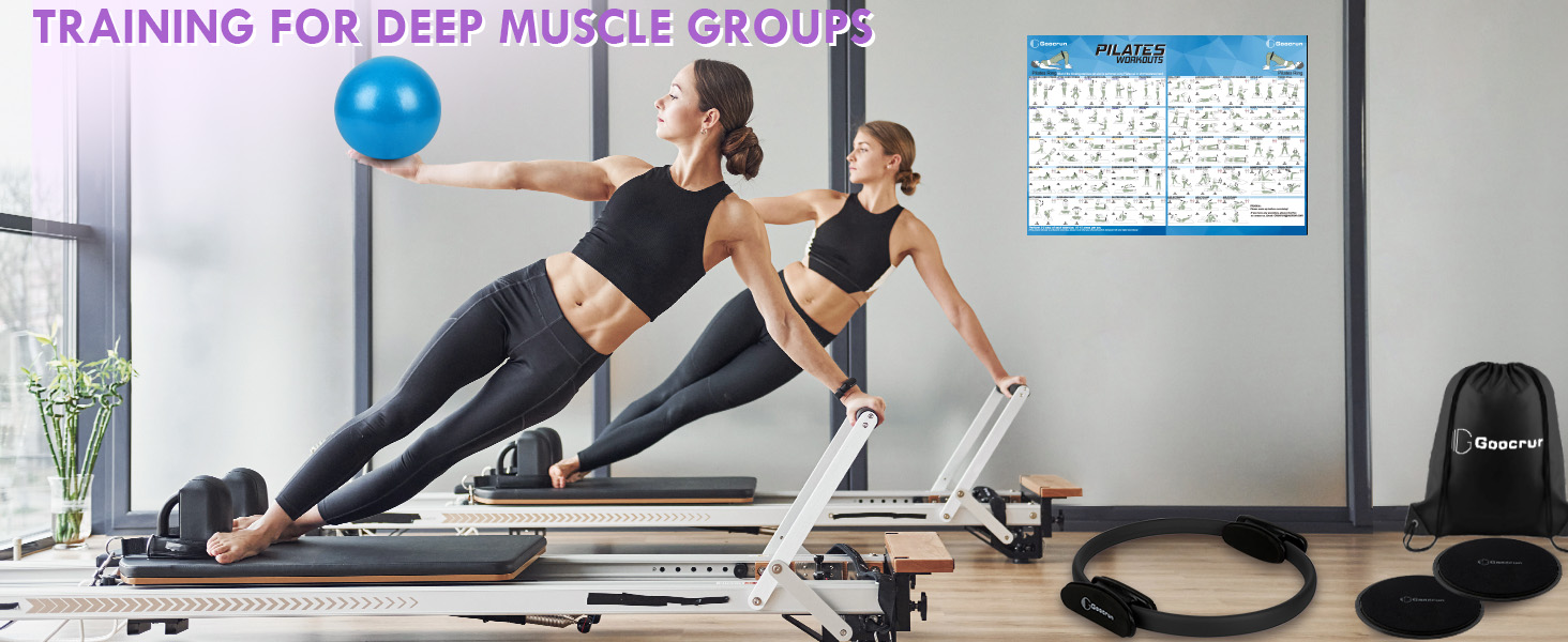 Набір для пілатесу: кільце, еластичні стрічки, фітбол, диски для ковзання, плакат з інструкцією. Домашній спортзал