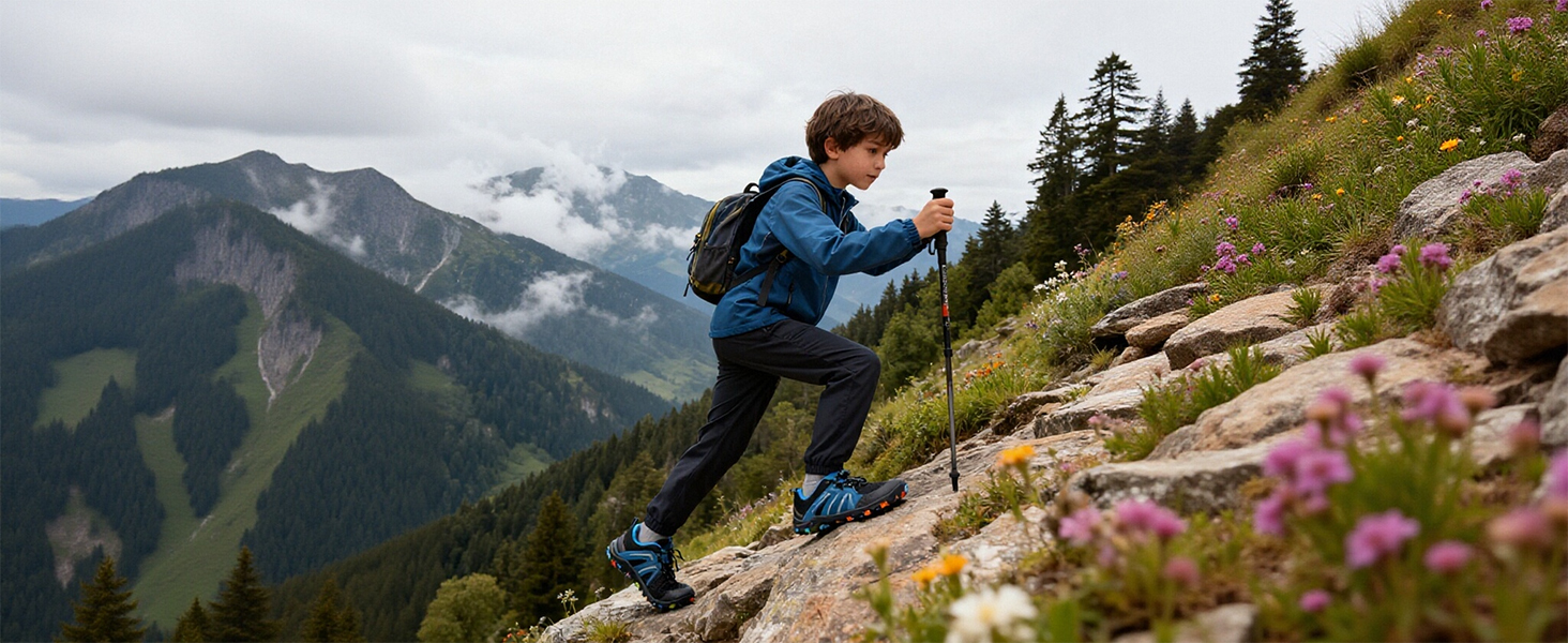 Дитячі трекінгові черевики Littleplum для хлопчиків, підошва для босоногих, дихаючі, антиковзні, чорно-сині, 35 EU