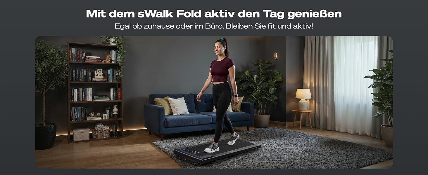 Тренажер Sportstech sWalk Fold: компактний біговий доріжки для дому з LED-підсвіткою та керуванням через додаток, до 6 км/год, 120 кг