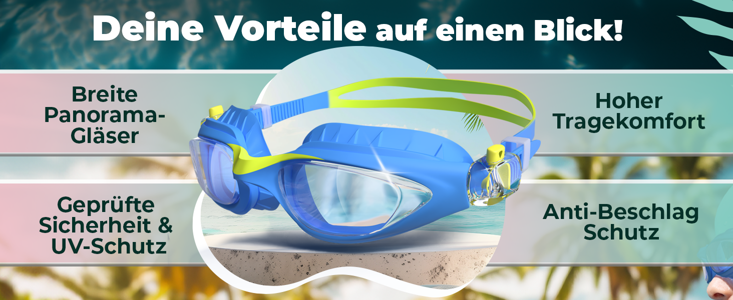 Дитячі окуляри для плавання KIDVERSE - комфортні окуляри для дайвінгу для дітей 3-13 років. Перевірені дитячі окуляри для плавання з UV-захистом та антизапітнільними властивостями. Окуляри для плавання для дівчаток та хлопчиків, блакитно-жовті