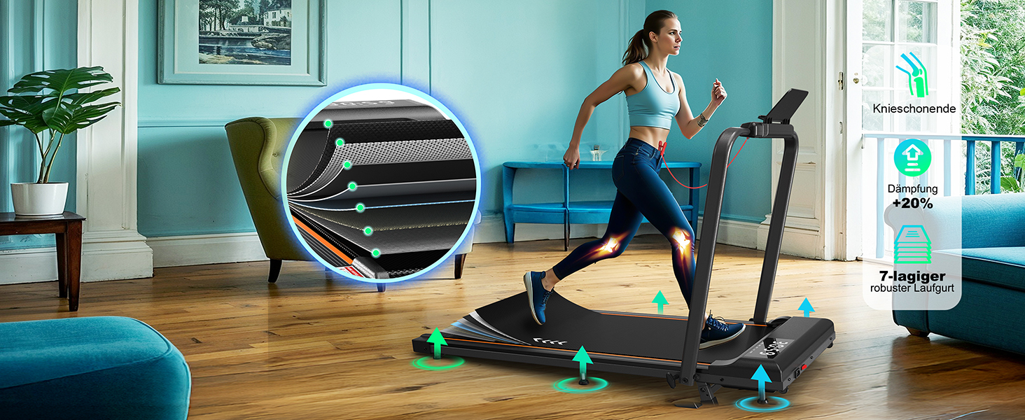 ORISYN Walking Pad - бігова доріжка для дому з регулюванням нахилу 7%, потужність 2.25HP, швидкість 1-12 км/год, 7-шарова поверхня, сірий колір