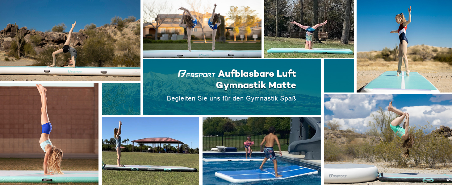 FBSPORT Airtrack Matte - килимок для гімнастики та йоги, розгортка, 10/20 см, з насосом та сумкою