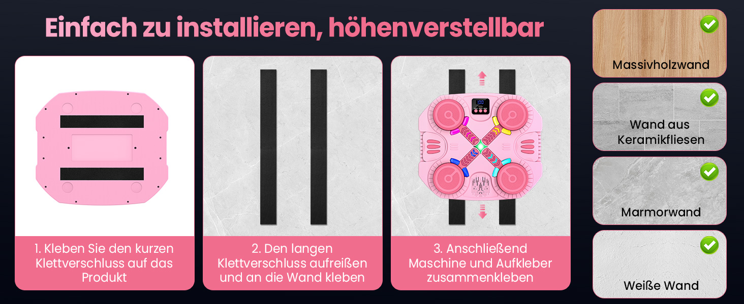 Дитяча боксерська машина з підсвіткою та музикою, Bluetooth, 5 швидкостей, 2 режими тренування, підрахунок ударів, кріплення на стіну (Рожева)