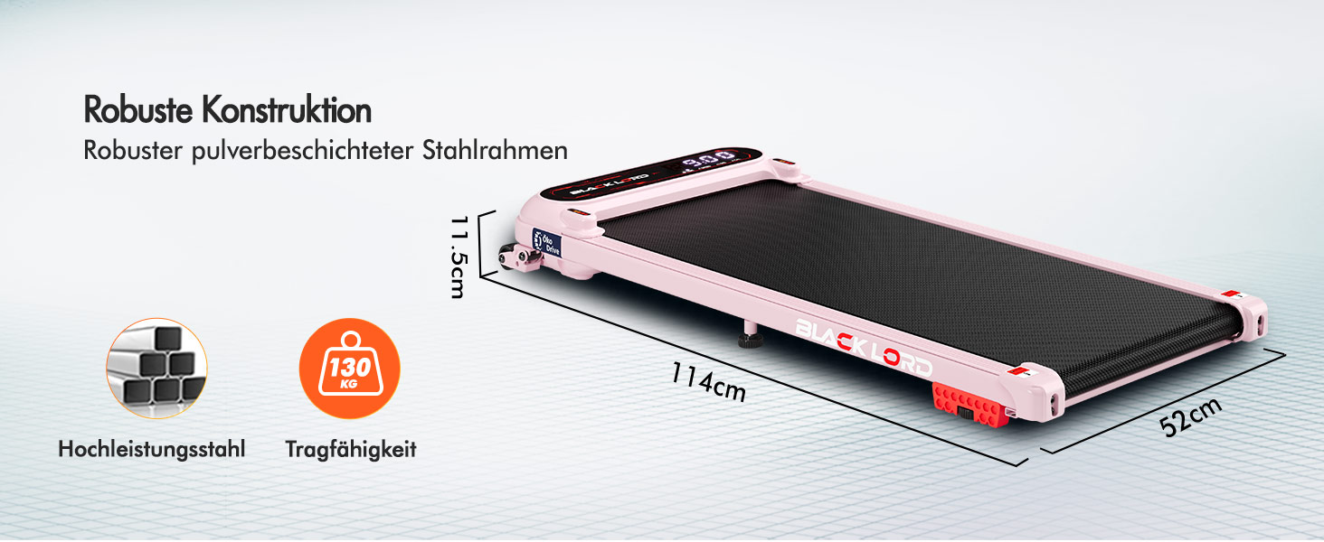 Біговий тренажер BLACK LORD X7 Laufband - ходьба під столом, 3.0PS, 130кг, Bluetooth, 3 рівня нахилу, рожевий