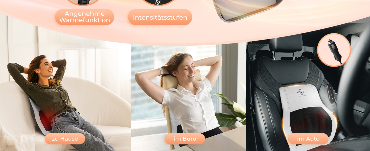 Масажер Shiatsu MASSAGEWERK для спини та шиї, електричний з підігрівом, ергономічний, для зняття м'язового болю та напруги, сірий