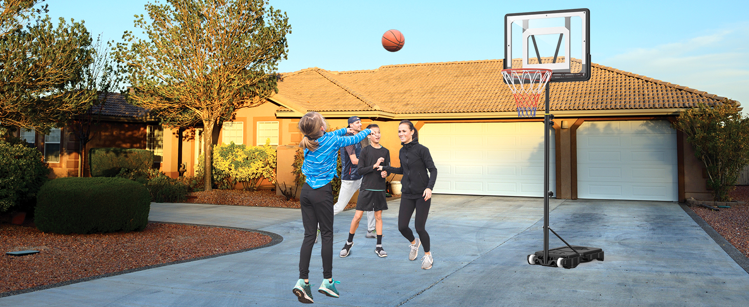 Баскетбольний кошик для вулиці, дитячий, регульована висота 150-210 см, стійка з міцною задня стінкою 80x60 см, збільшена база та колеса, чорний