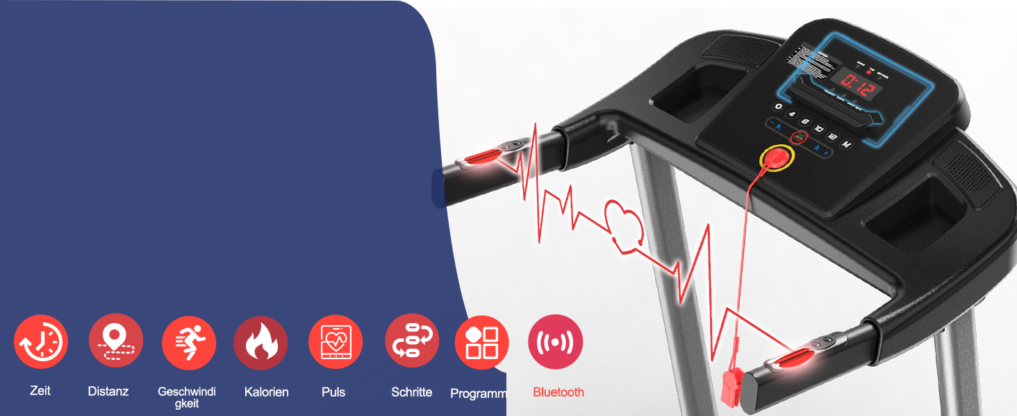CharonFit T300: Складний біговий тренажер для дому з регулюванням нахилу до 12 км/год, 2.5 PS, вантажопідйомність 120 кг, сумісний з додатком, 2 роки гарантії, чорний