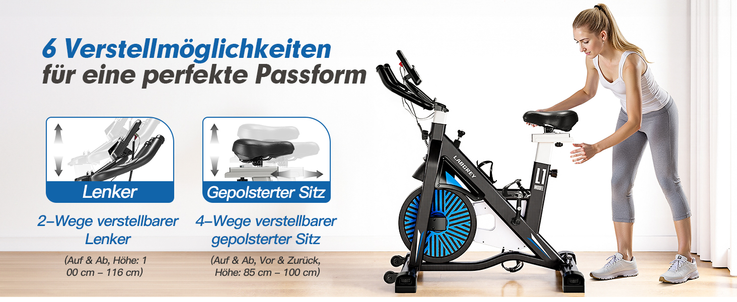 Велотренажер для дому: фітнес-велосипед з пульсометром, LCD-дисплеєм та підставкою для iPad, регульоване сидіння та опір, чорний