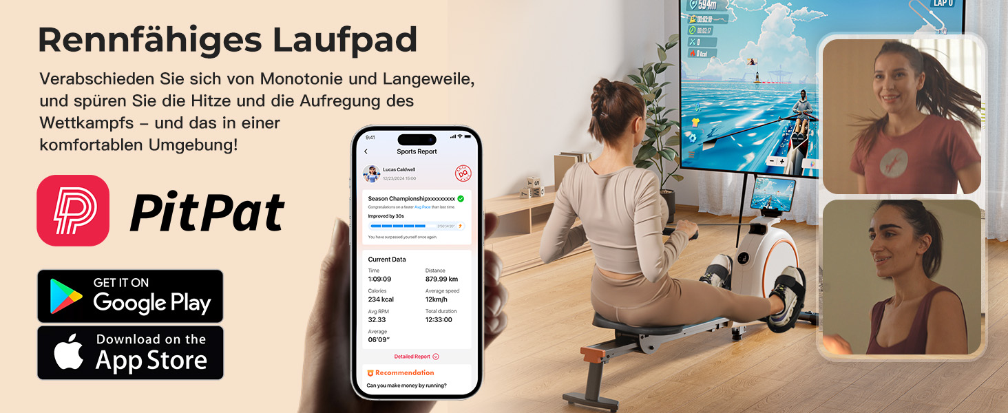 Гребний тренажер для дому з магнітним опором, 32 рівні, 136 кг, сумісність з додатком, LCD-дисплей, білий-помаранчевий