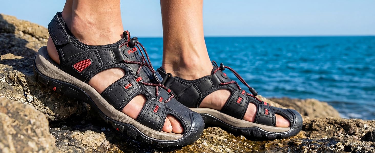 Чоловічі сандалі FLARUT для туризму та відпочинку на природі, шкіряні трекінгові сандалі, сині, 42 EU