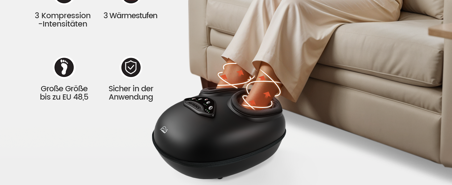 Електричний масажер для ніг Snailax з підігрівом та Shiatsu, функція компресії та автоматичне вимкнення, чорний