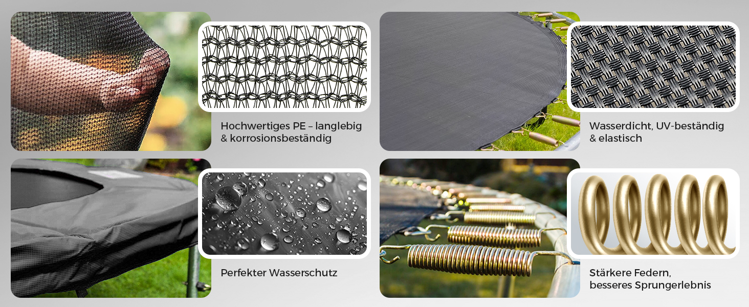 Трамплін Sekey Outdoor Ø 244/305/366 см - сертифікований TÜV Rheinland GS, дитячий, для саду з безпечним мотузковим драбиною, посиленим захисним сіткою та захисним бордюром (Чорний, 366 см/12 футів)