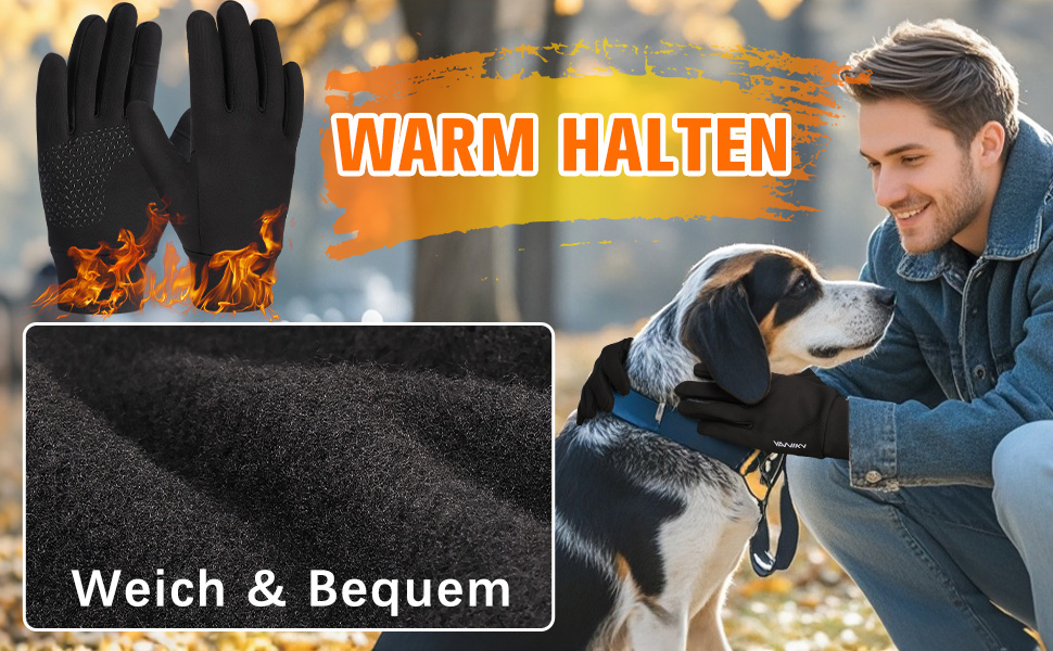 Рукавички для їзди на велосипеді, бігу та хайкінгу: теплі, непромокаючі, з антиковзаючою поверхнею та підтримкою сенсорного екрану (чорний, L)