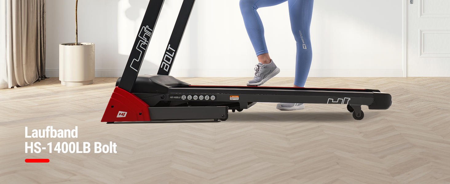 Бігова доріжка Hop-Sport Bolt для дому, електрична, з нахилом, складана, LCD-дисплей, Bluetooth, тримач для планшета/смартфона, швидкість до 14 км/год, навантаження до 130 кг