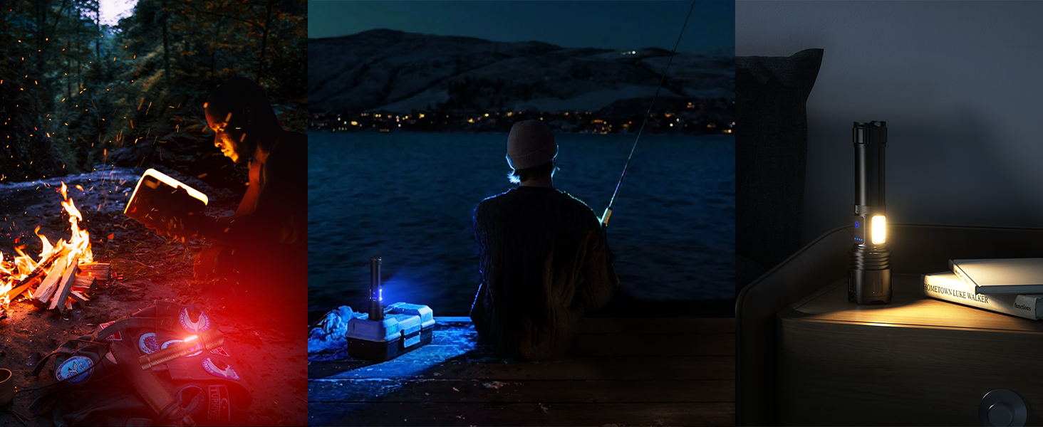 LED ліхтарик ASORT L2: тактичний, 9 режимів, COB, USB, водонепроникний IPX6, для кемпінгу, риболовлі та активного відпочинку