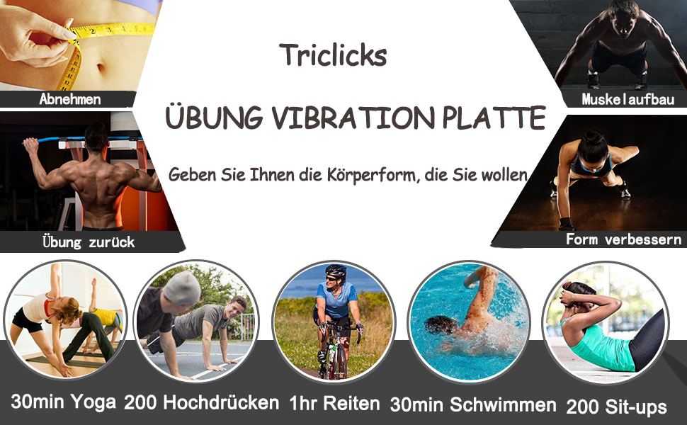 Віброплатформа для фітнесу Triclicks Ultra Slim з Bluetooth, пультом та гумовими петлями - 180 рівнів вібрації для домашніх тренувань