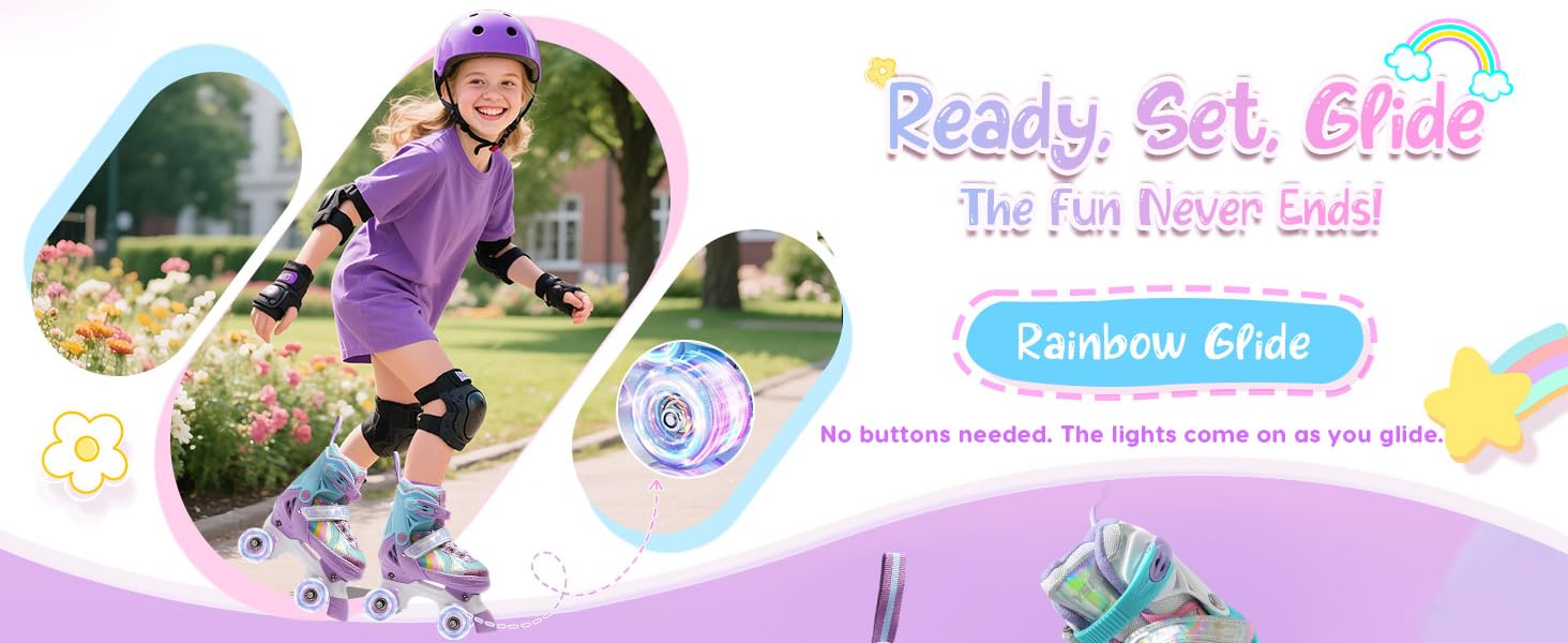 Дитячі ролики для катання, ролики для дівчаток та хлопчиків, регульовані, з LED, фіолетові, з сумкою для зберігання