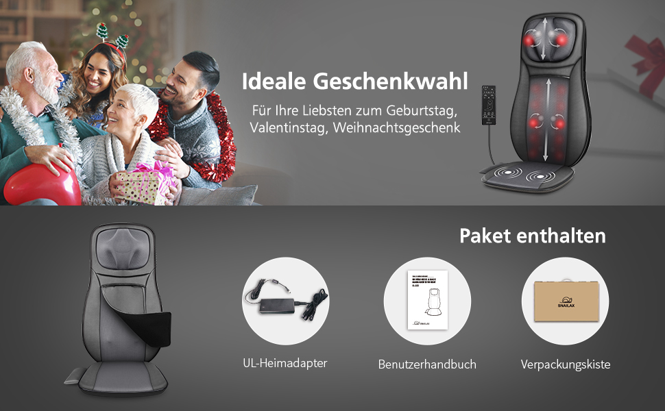 Масажне сидіння Snailax з підігрівом та Shiatsu масажем: спина, поперек, сідниці. Ідеальний подарунок для чоловіків та жінок