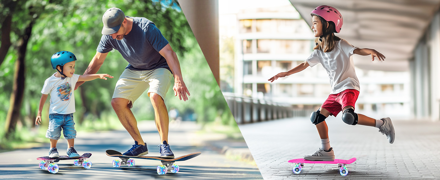 Скейтборд BELEEV 22 дюйми Mini Cruiser з LED колесами та T-Tool, для дітей, підлітків, дорослих, Galaxy Blue
