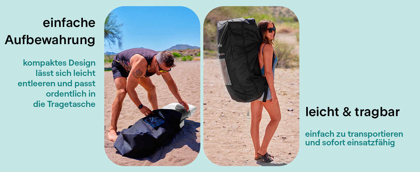 Надувний SUP СерeneLife Stand Up Paddling Board: комплект з веслом, насосом та сумкою. Touring SUP для дітей та дорослих, чорно-сірий, 155 кг.