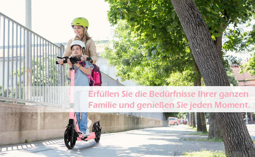 Дитячий та дорослий електричний самокат-тріскач з великими колесами 200 мм, складний, з гальмами та амортизацією (Рожевий)