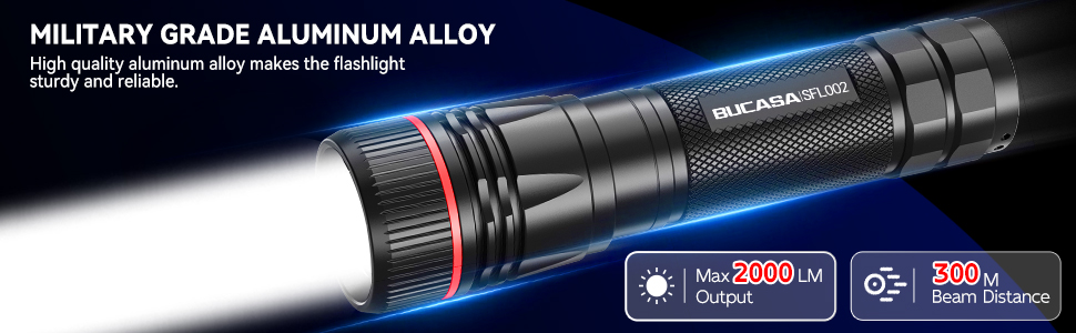 Ліхтарик LED BUCASA, 2000 люмен, 3 режими, збільшення, водонепроникний, для кемпінгу та активного відпочинку (2 шт.)