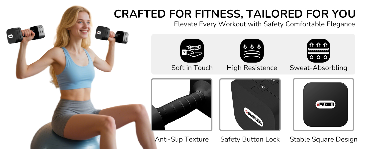 Набір гантелей 20 кг, регульовані, 5-в-1, для фітнесу, дому, силових тренувань (2/4/6/8/10 кг), чорний