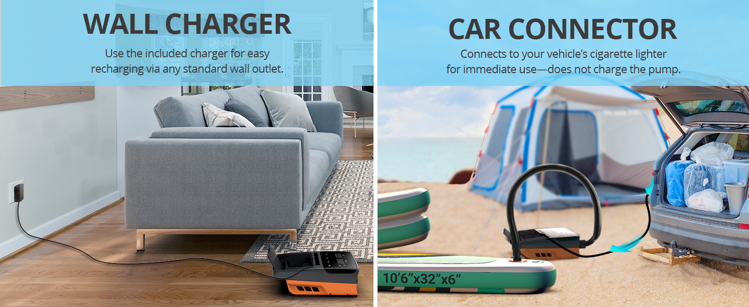 Електрична повітряна насос NACATIN для SUP дошок з акумулятором, 16 PSI, подвійний етап надування та здування, автоматичне вимкнення