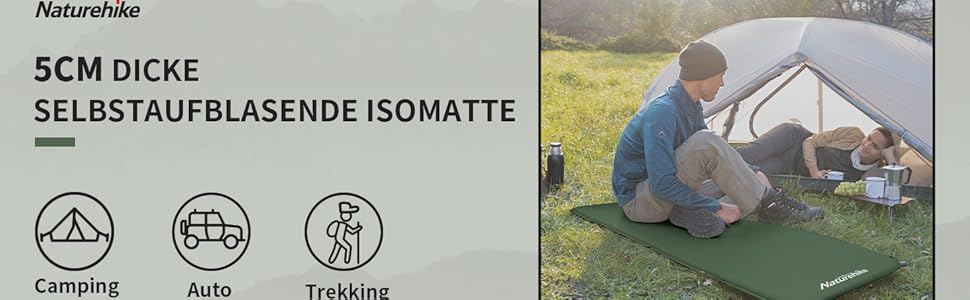 Naturehike Килимок для кемпінгу надувний, 6 см, сірий - самонадувний, для туризму та подорожей