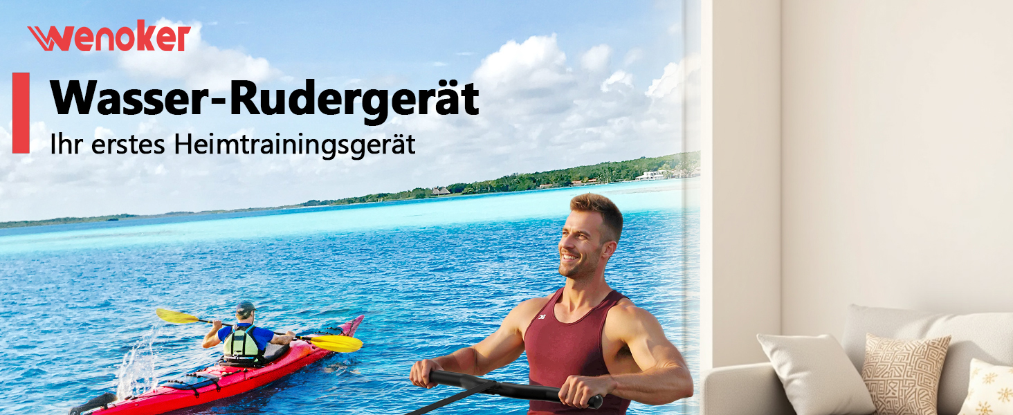 Гребний тренажер Wenoker для дому з дерева, складаний, з Bluetooth, комфортне сидіння, подвійні направляючі, до 150 кг, натуральний дуб