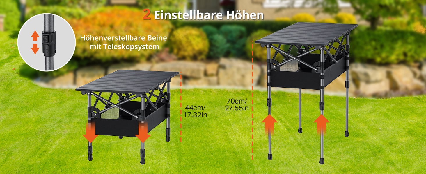 Складаний туристичний стіл Funyich 82x40 см з регулюванням висоти (44/70 см), з сітчастою кишенькою, для кемпінгу, пікніка, BBQ, саду