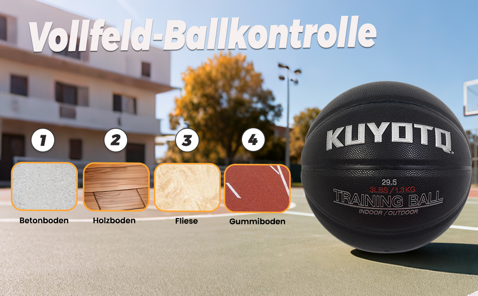 Баскетбольний м'яч KUYOTQ 1.3 кг, Verbundstoff, для тренувань та гри на вулиці, розмір 7, покращує контроль м'яча, дриблінг, передачі та підбирання