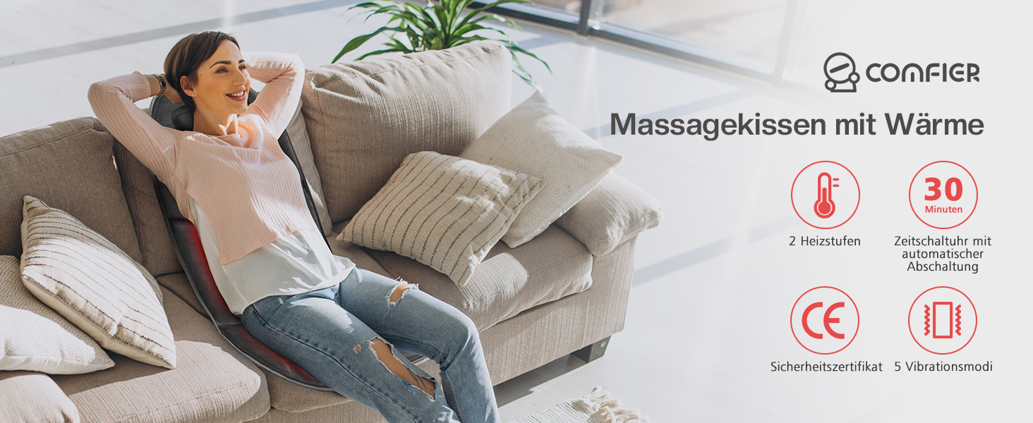 Масажне сидіння Comfier з підігрівом - 10 вібраційних моторів, масажер для крісла, масажна підстилка для спини, подарунок для чоловіків/жінок/мами/тата