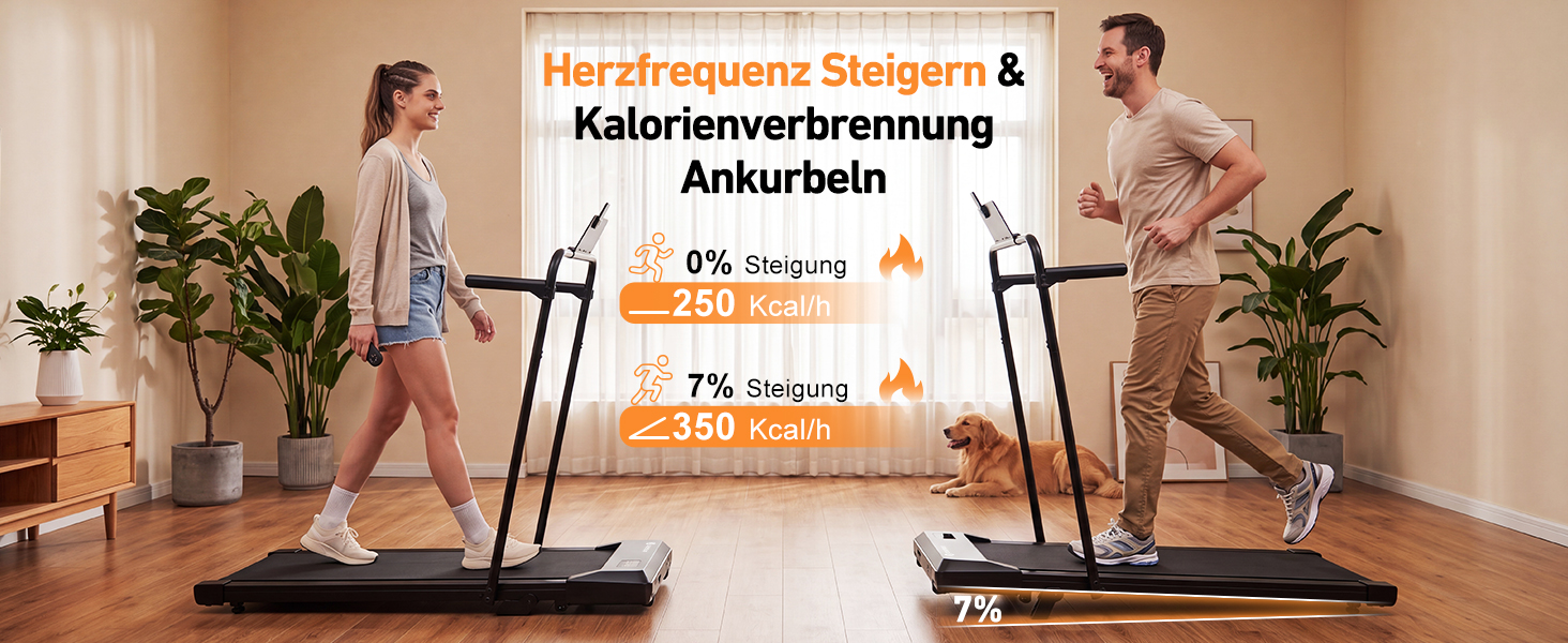 Бігова доріжка DeerRun Walking Pad з нахилом та поручнем для дому, 2.5 к.с., до 6 км/год, макс. навантаження 136 кг, LED-дисплей, керування через додаток, чорна