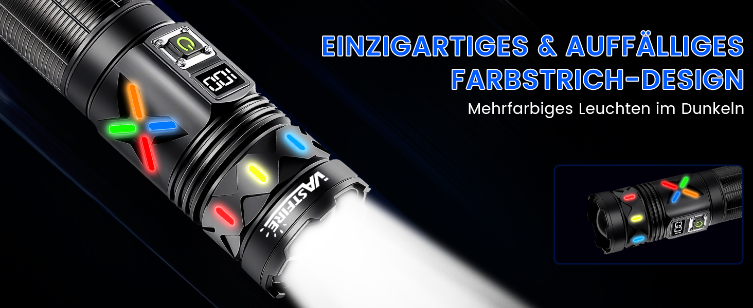 Ліхтарик LED VASTFIRE акумуляторний 1000000 люмен, 50W, дальність променя 1200м, час роботи 7-20 год, тактичний, чорний