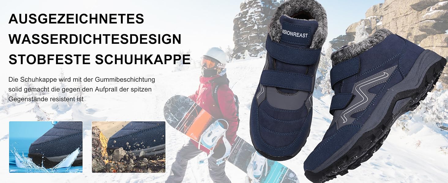 Зимові черевики VisionReast для чоловіків та жінок. Теплі, з підкладкою, снігоступи, трекінгові черевики, валенки, зимові чоботи. Неслизькі, Outdoor, з клямкою, 42 EU, сірі.