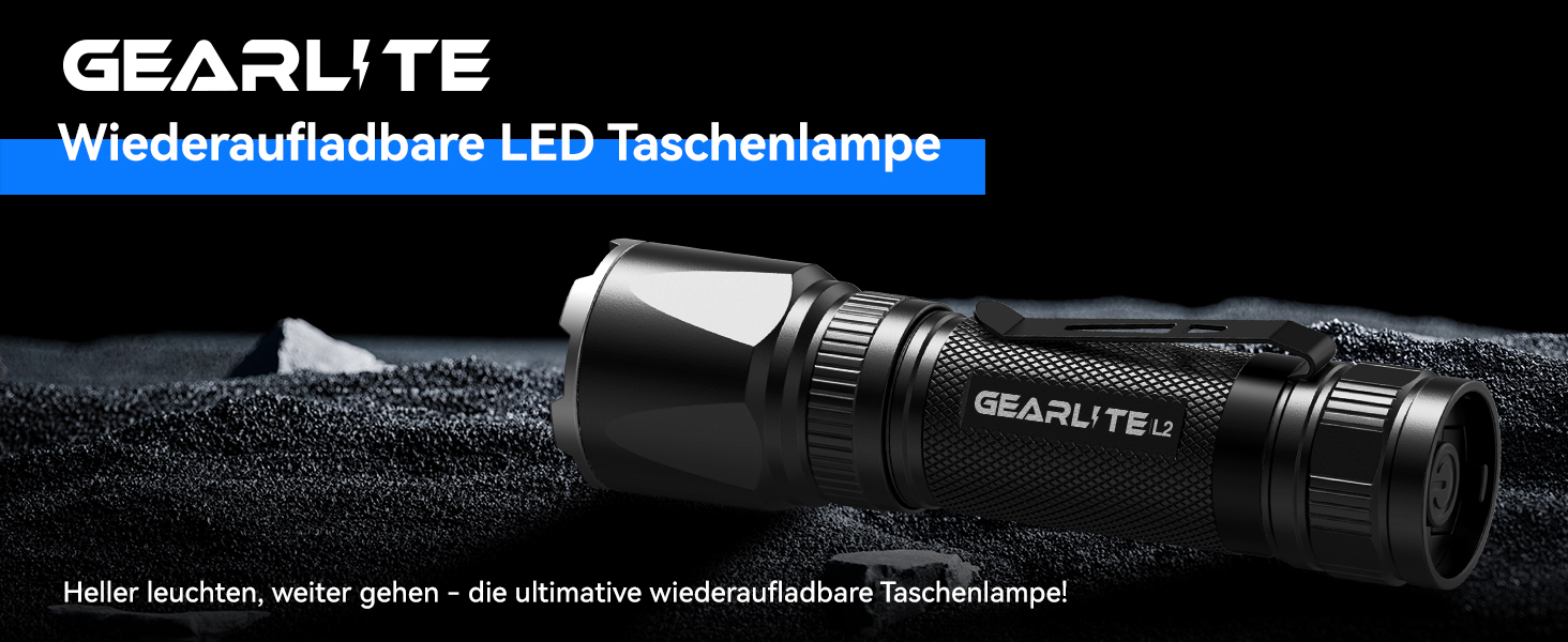 GEARLITE: 2 шт. ліхтарики LED, перезаряджувані, 3000 люмен, тактичні, водонепроникні (IP65), 3 режими, для кемпінгу, риболовлі, туризму