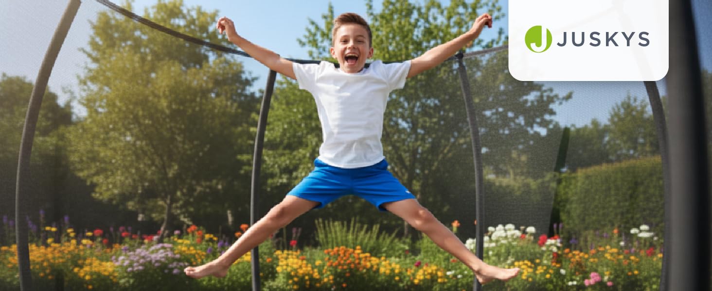 Трамплін Juskys SkyBounce Ø 228/305/366 см - Outdoor з сіткою, драбиною та пружинами PowerSpring