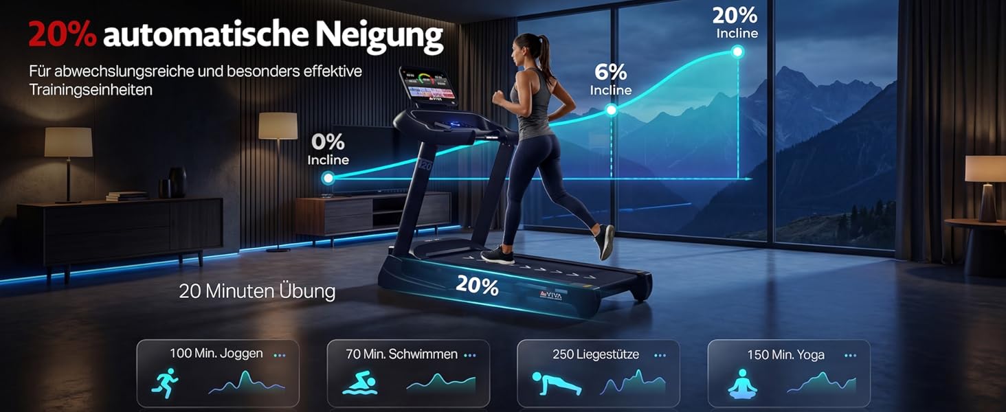 Бігова доріжка AsVIVA T20 Pro для дому: складана, швидкість до 18 км/год, нахил 20%, амортизація, макс. вага 150 кг, тренажер для кардіо та витривалості