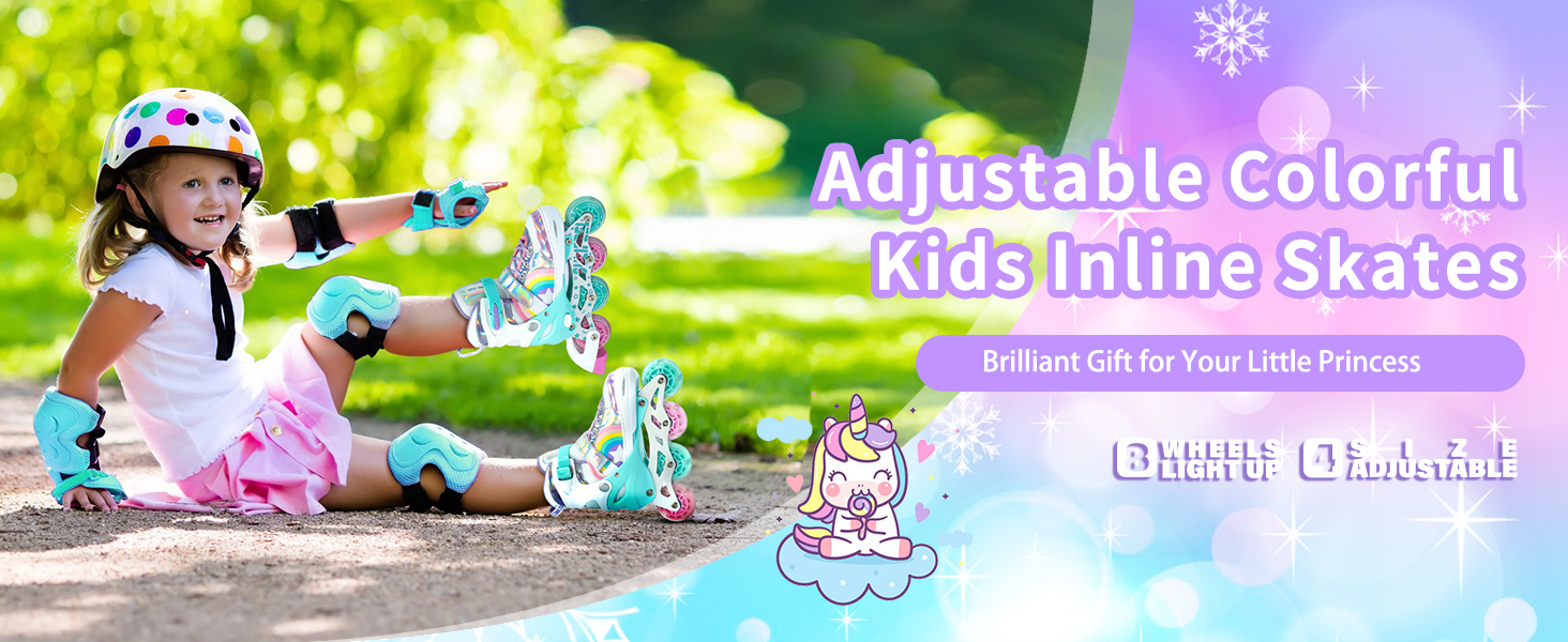 Ролики дитячі SULIFEEL Unicorn Rainbow для дівчаток та хлопчиків, світлові, чорні, 28-31 EU