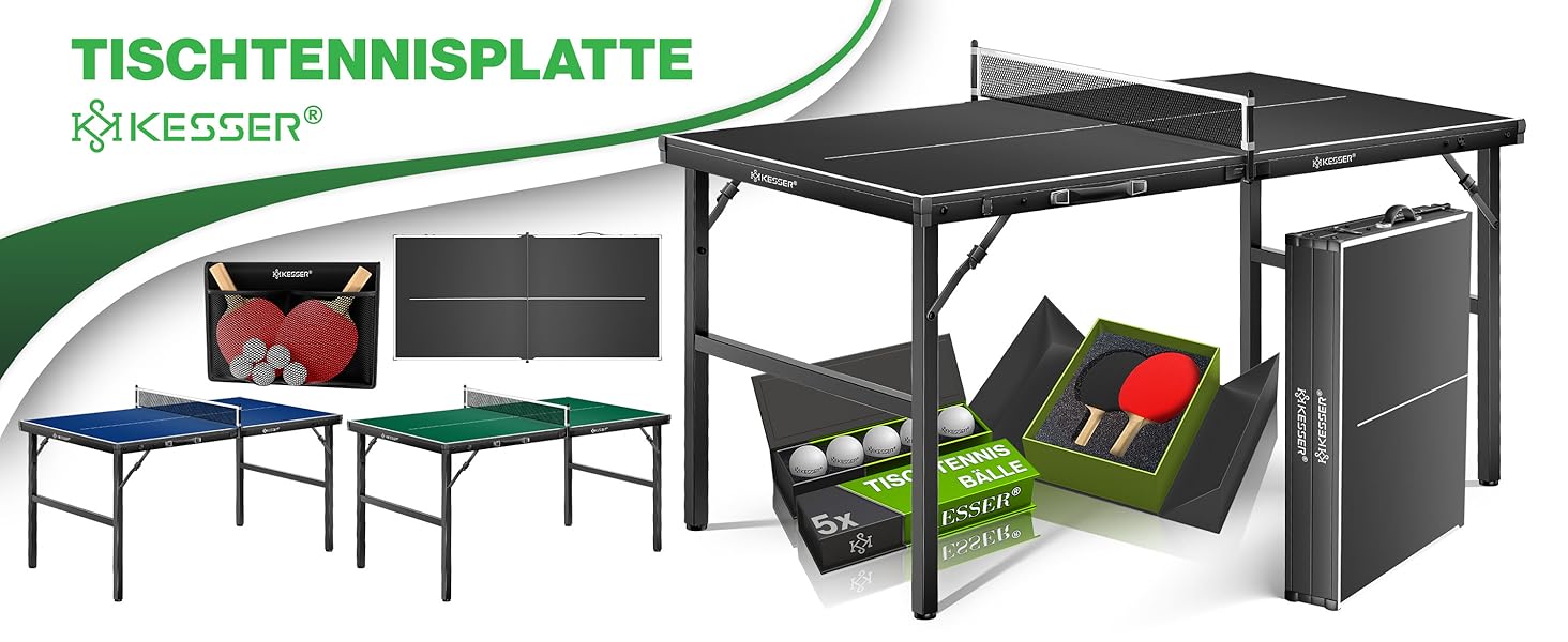 Набір для пінг-понгу KESSER® Mini з ракетками, м'ячами та сіткою | Розкладний стіл для гри в настільний теніс | Ігровий набір для дітей та дорослих | 153 x 76,5 см