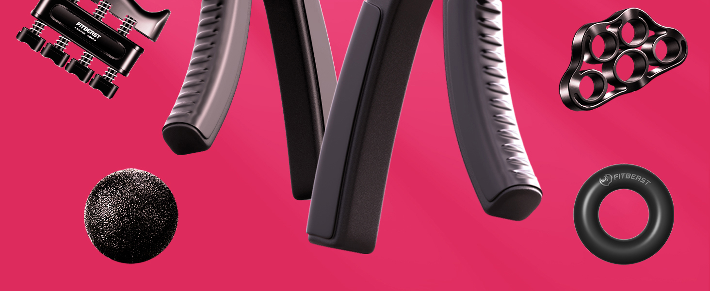 FitBeast Тренажер для рук та пальців, набір 5 шт. - регульований тренажер, тренажер для пальців, підтримка зап'ястя, кільце для тренувань та зняття стресу, чорний