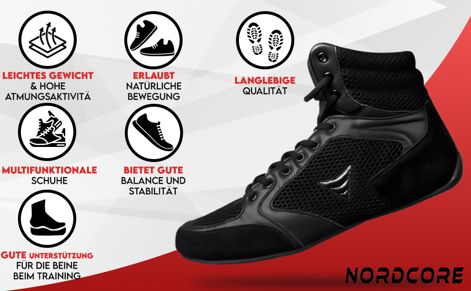 Боксерські кросівки Nordcore Mat Ace - Легкі кросівки для бойових мистецтв та важкої атлетики - для чоловіків та жінок, 39 EU, Чорний