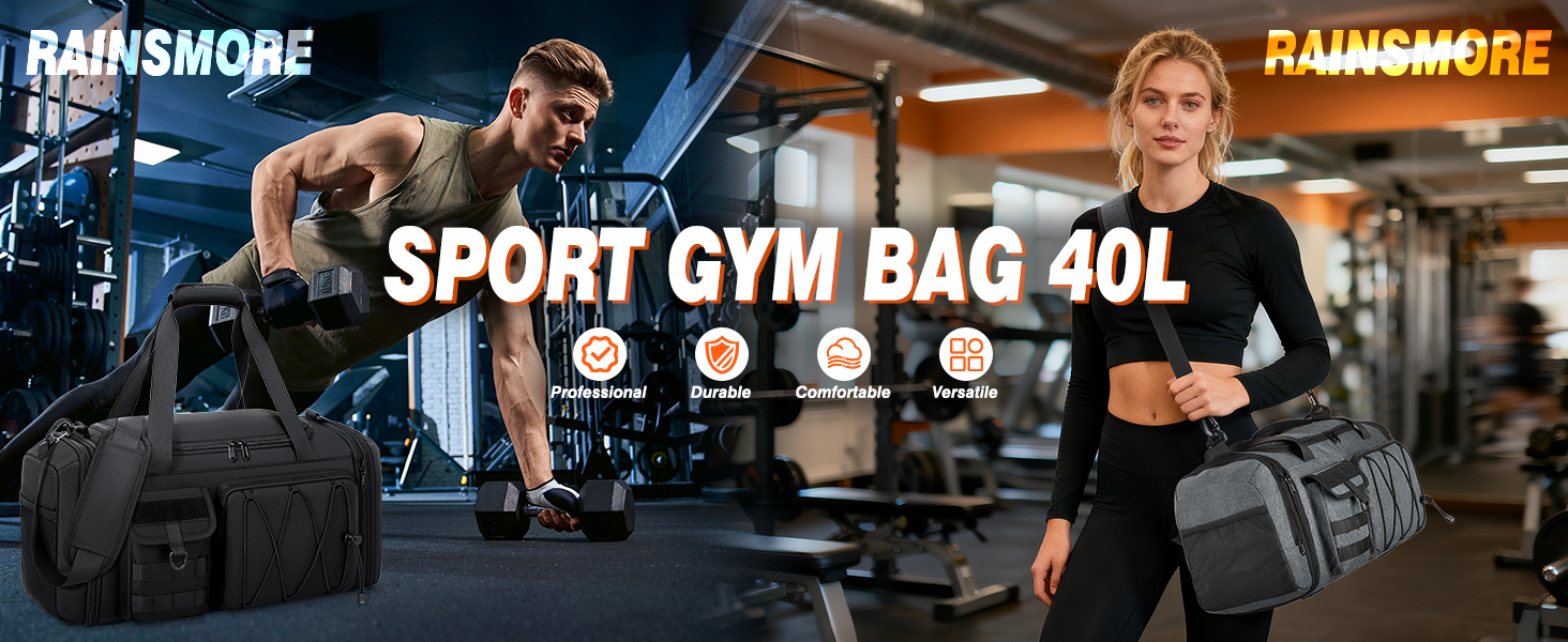 Спортивна сумка RAINSMORE 40L, водонепроникна, з відділенням для взуття, для чоловіків та жінок, чорна