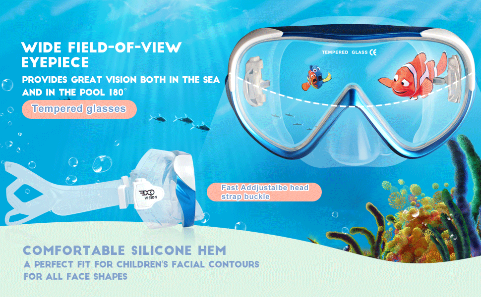 Набір для підводного плавання Kids, Окуляри для дайвінгу Kids Anti-Fog and Dry Snorkel - Маска для дайвінгу проти протікання Суха трубка Набір для підводного плавання для хлопчиків дівчаток 4-14 F Blue Set