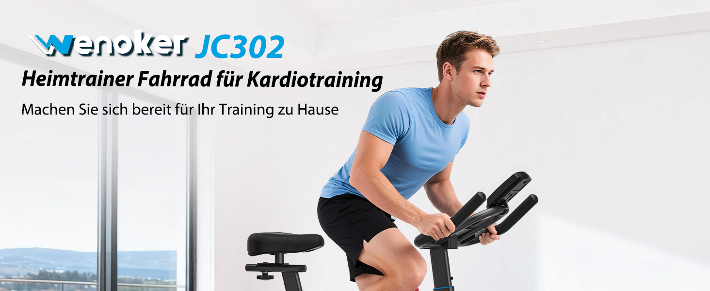 Велотренажер Wenoker з регульованим магнітним опором, ергометр, фітнес-велосипед з LCD-монітором, тримачем для планшета, Bluetooth, для дому, до 160 кг, блакитний