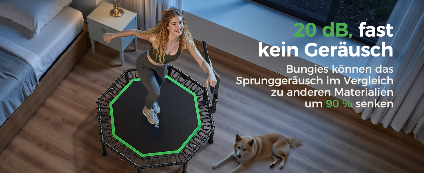 Трамплін для фітнесу BCAN, діаметр 102/122/130 см, з пружинами/ bungee-шнурами, для дорослих до 250 кг, з регульованими ручками, тихий та з низькою вібрацією, зелений/чорний